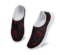 Kuiaobaty Gothic Roses Slip On Loafer Shoes for Women Red Rose Butterfly Walking Shoes Anti Slip, Breathable Mesh Trainers for Jogging