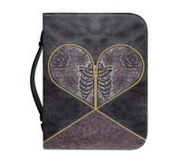 Kuiaobaty Gothic Skeleton Bible Cover Case Book Bag with Handle, Skeletons Roses Leather Church Bags Bible Accessories, Vegan PU Leather,L