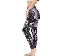 Kuiaobaty Gothic Skeleton Women's High Waisted Leggings Yoga Pants Black Skeleton Rose Tummy Control Workout Tights Outdoor, 36"