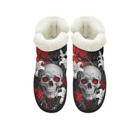 Kuiaobaty Gothic Skull Print Womens Slipper Boots Memory Foam, Gothic Skull Flower Indoor Bootie Slipper Soft Lined Slip-On House Shoes, Anti Slip Sole, Size 6