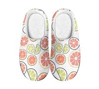 Kuiaobaty Grapefruit Lemon Print Slippers Women Ladies Scuff Slippers Memory Foam, Fruits Pattern Winter Home Shoes Comfort Fleece Lining