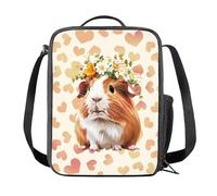 Kuiaobaty Guinea Pig Flowers Insulated Lunch Bag for Kids, Yellow Hearts Meal Snack Box with Shoulder Strap Children Lunch Kits