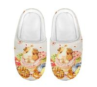 Kuiaobaty Guinea Pig Print Slippers for Kids Cozy House Slippers Fleece Lining, Guinea Pig Doughnut Print Fuzzy Slip Ons House Shoes for Outdoor Indoor