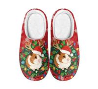 Kuiaobaty Guinea Pig Print Women's Slippers Cozy Memory Foam Cute Christmas Guinea Pig Scuff Slippers Non-Slip Comfy Winter House Shoes, Red