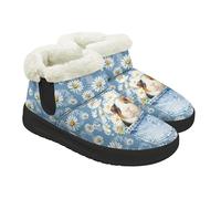 Kuiaobaty Guinea Pig Slippers Boots for Women Funny Pocket Guinea Pigs Warm Fleece Lined Booties Slippers, Daisy Flowers Memory Foam Winter Boots, Size 5