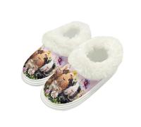 Kuiaobaty Guinea Pig Slippers for Women Cute Guinea Pig Floral Cozy Warm Slipper Fluffy Collar Slip on Comfy House Shoes with Indoor Hard Sole