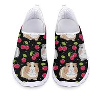 Kuiaobaty Guinea Pigs Women Slip on Shoes Animals Mesh Running Sneakers Black Flat Travel Shoe Gym Tennis Shoes Cherry Pattern Sneakers