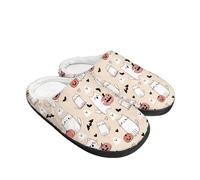 Kuiaobaty Halloween Cats Slippers for Women Memory Foam Cartoon Cat Kitty Comfy Fuzzy Scuffs Slippers with Fleece Lining House Shoes Rubber Soles