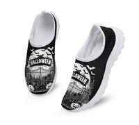 Kuiaobaty Halloween Gate Print Slip on Trainers for Women, Halloween Bats Pumpkins Fitness Ladies Slip-On Walking Shoes Sneakers with Memory Foam