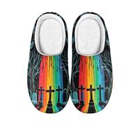 Kuiaobaty Halloween Grave Print Women's Scuff Slippers Rainbow Waterfall Slip-on Indoor House Shoes Memory Foam, Halloween Cross Home Slippers
