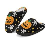 Kuiaobaty Halloween Pumpkin Slippers Women Winter Scuff Felt Slippers, Halloween Mummy Print Soft Slip On Warm House Indoor/Outdoor Shoes