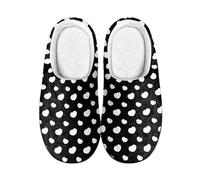 Kuiaobaty Hearts Flannel Slippers for Women Black Soft Memory Foam Slip on House Shoes, Heart Pattern Indoor Outdoor Hard Rubber