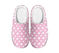 Kuiaobaty Hearts Pattern Women's Comfy Slippers Memory Foam, Heart Print Scuff Slippers Slip on House Shoes for Indoor Outdoor, Pink