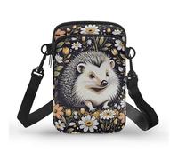 Kuiaobaty Hedgehog Floral Small Crossbody Bag for Women Phone Purse, Linocut Art Hedgehog Print Small Sing Bag with Adjustable Shoulder Strap