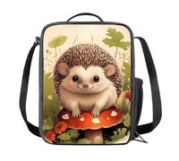 Kuiaobaty Hedgehog Print Lunch Bag for Girls School Lunch Box for Kids, Painting Hedgehog Mushroom Thermal Lunch Kits Snack Meal Bag
