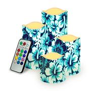 Kuiaobaty Hibiscus Flowers Electric Fake Candle in Warm Yellow 12-Key Blue Restaurant Table Candles Remote Control with 24 Hour Timer