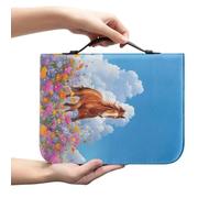 Kuiaobaty Horse Flower Painting Bible Cover Case Book Bag with Handle, Brown Horse Print Leather Church Bags Bible Accessories, Vegan PU Leather,L