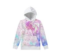 Kuiaobaty Horse Hoodie Kids Children Sweatshirt Color Splash Horse Unisex Hooded Teenager Pullover Animal White