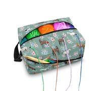 Kuiaobaty Horses Floral Yarn Bag Crochet Bag Knitting Bag with Hole, Turquoise Wool Bag Yarn Holder Sewing Storage Bag
