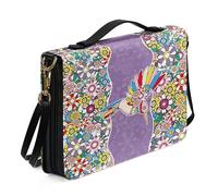 Kuiaobaty Hummingbird Bible Case Large Size Book Carrying Bag with Handle,Colorful Bird Floral PU Leather Book Protective Bag with Shoulder Strap