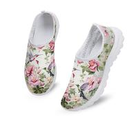 Kuiaobaty Hummingbird Mesh Breathable Sneakers for Women, Bird Hibiscus Flowers Non Slip Casual Loafer for Ladies Lightweight Fashion Shoes