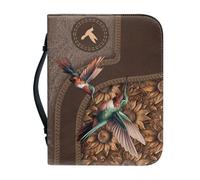 Kuiaobaty Hummingbird Sunflower Leather Bible Case Organizer, Carrying Book Case Church Bag Bible Protective with Inside Pocket, Brown M
