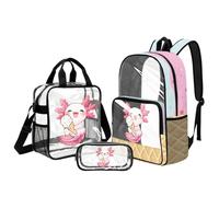 Kuiaobaty Ice Cream Axolotl Girls Transparent Backpack with Lunch Compartment Set of 3 - Stadium Approved See Through Bookbag with Multi Pockets Backpacks for Travel Sports