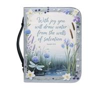 Kuiaobaty Inspired Lord Quote Bible Bag Book Cover with Bookmark, God Saying Floral Dragonfly Zipper Leather Bible Covers for Women, Mother,2XL