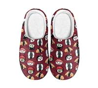Kuiaobaty Japanese Sushi Slippers for Women Ladies Cozy Warm Slipper, Fun Foods Sushi Print Fuzzy Soft Winter House Shoes Outdoor Indoor Slip on