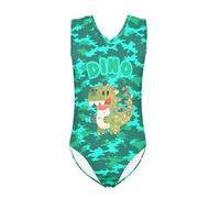 Kuiaobaty Kawaii Dino Print One Piece Swimsuit for Girls Swimwear, Cartoon Dinosaurs Swimming Costume Turquoise Camo Bathing Suit