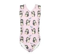Kuiaobaty Kawaii Penguins Girls Swimwear One Piece 9-10 Years Swimming Costume, Cartoon Animals Beach Swimming Costume Summer Pink