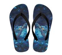 Kuiaobaty Kids Flip Flops with Non-Slip Backing, Summer Slip On Thong Sandals for Beach, Pool and Shower, tropical turtle, 1.5 UK Child