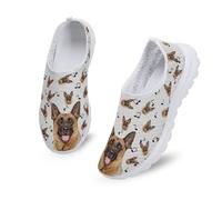 Kuiaobaty Ladies German Shepherds Slip On Mesh Summer Running Trainers Nurse Work Shoes, Music Note Dog Puppy Lightweight Walk Casual Trainers Shoes
