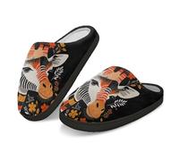 Kuiaobaty Ladies Slip-On House Shoes Hand Drawn Giraffe Bedroom Sleepers, Folk Art Animal Floral Winter Indoor Home Scuff Slippers for Women and Men