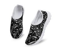 Kuiaobaty Lady Girls Work Shoes Breathable Black Lightweight Dance Trainers Casual Soft Loafers Music Staff Pattern Running Shoes for Music Loves