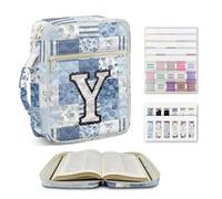 Kuiaobaty Large Bible Bag for Women with Letter Y, Personalized Durable Quilted Bible Cover Case with Handle & Tabs Accessories, Multi-Pocket Bible Study Supplies Accessories Christian Gifts
