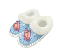 Kuiaobaty Lazy Otter Print Fluffy Slippers for Women Cartoon Otters Soft Comfy Fluffy Collar Bedroom Slippers, Non-slip Indoor House Shoes Memory Foam