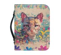 Kuiaobaty Leopard Cat Print Bible Case Organizer,Watercolor Flower Cluster Kitten Larrying Book Case Church Bag Bible Protective with Inside Pocket