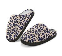 Kuiaobaty Leopard Print Women's Memory Foam Slippers Comfy Fuzzy White Leopard Spots House Scuffs Slippers with Fleece Lining Rubber Soles