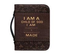 Kuiaobaty Lord Quotes Bible Cover Bag with Pockets, Brown Damask Print Book Sleeve PU Leather Zipper Case for Study Bible Small Large