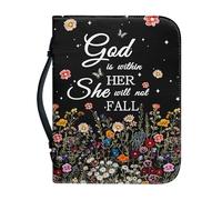 Kuiaobaty Lord Saying Floral Bible Cover for Women, Inspired God Quotes Bible Carrying Cases with Handle PU Leather Zipper Book Bag