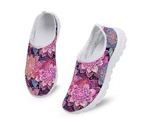 Kuiaobaty Mandala Dahlia Flowers Womens Walking Shoes with Memory Foam, Pink Flower Slip on Work Trainers Breathable Mesh Running Shoes