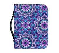 Kuiaobaty Mandala Floral Book Cover Case for Women,Girls,Kids, Boho Purple Book Sleeve Case, Handle Carrying Church Bag with Pen Pockets