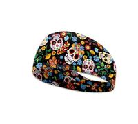 Kuiaobaty Mexican Sugar Skulls Sweatband for Running,Workout, Candy Skull Floral Stretchy Headband for Yoga,Tennis, Women Men Headscarf