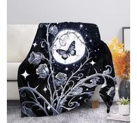 Kuiaobaty Moon Night Butterfly Thick Fleece Blanket Cozy Warm Throw Over for Sofa Couch, Starry Silver Rose Bed Bedspread Cover Throw Blankets