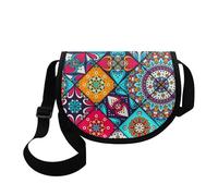 Kuiaobaty Moroccan Ethnic Crossbody Bag Zipper Shoulder Bag for Women, Colorful Boho Style Mini Messenger Bag Crossover Saddle Bag