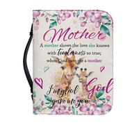Kuiaobaty Mother's Day Book Bag for Women, Giraffe Mon Child Print Zipper PU Leather Bible Bag Cover for Novel, Inspiring Saying Notebook