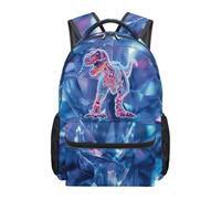 Kuiaobaty Neon Crystal T-Rex Kids Backpack with Main Compartment - 17 Inch Boys Heavy Duty School Bookbag for Elementary Middle School Students 10-12