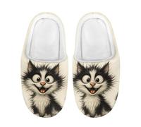 Kuiaobaty Novelty Cat Print Kids Slippers Warm Plush House Shoes with Warm Linning, Fun Drawing Cat House Slippers Anti-Slip for Indoor/Outdoor