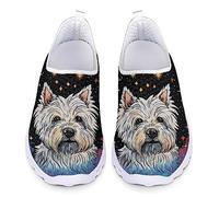 Kuiaobaty Novelty Dog Painting Women's Spring Loafer Shoes White Westie Puppy Slip on Trainers Flat Shoes Lightweight Walking Sneakers